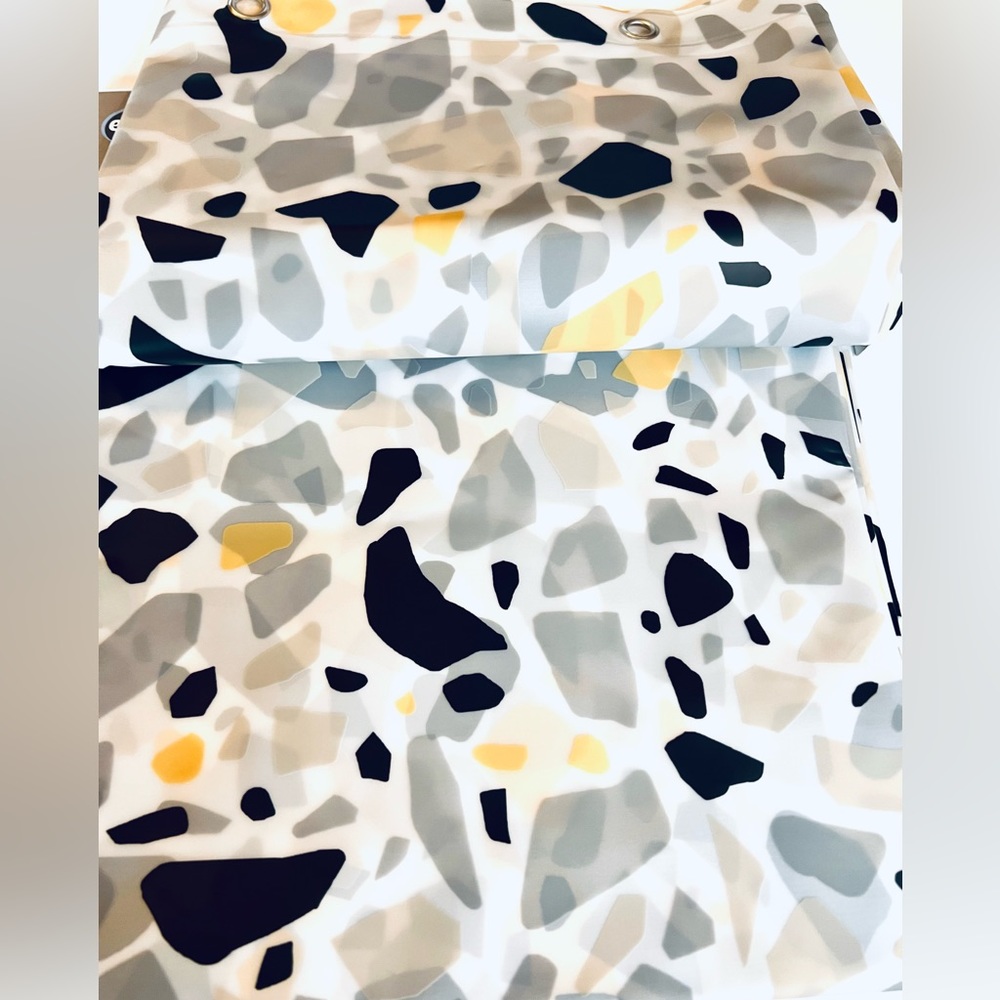 Gray Black Tan Mustard Yellow Mosaic Tiles Peva Shower Curtain Metal Grommets